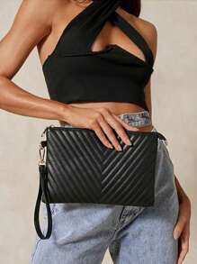 1 件女士绗缝刺绣 V 形手机零钱包