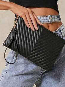 1 件女士绗缝刺绣 V 形手机零钱包