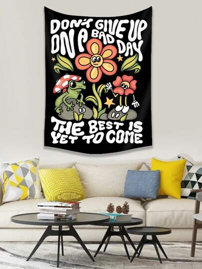 Atosha 1 pieza con slogan con estampado de dibujos animados lavable Tapiz póster Colgante de pared para dormitorio estético