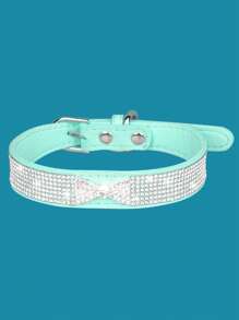 1pc Rhinestone & Bow Decor Pet Collar - Mint Blue - View 1