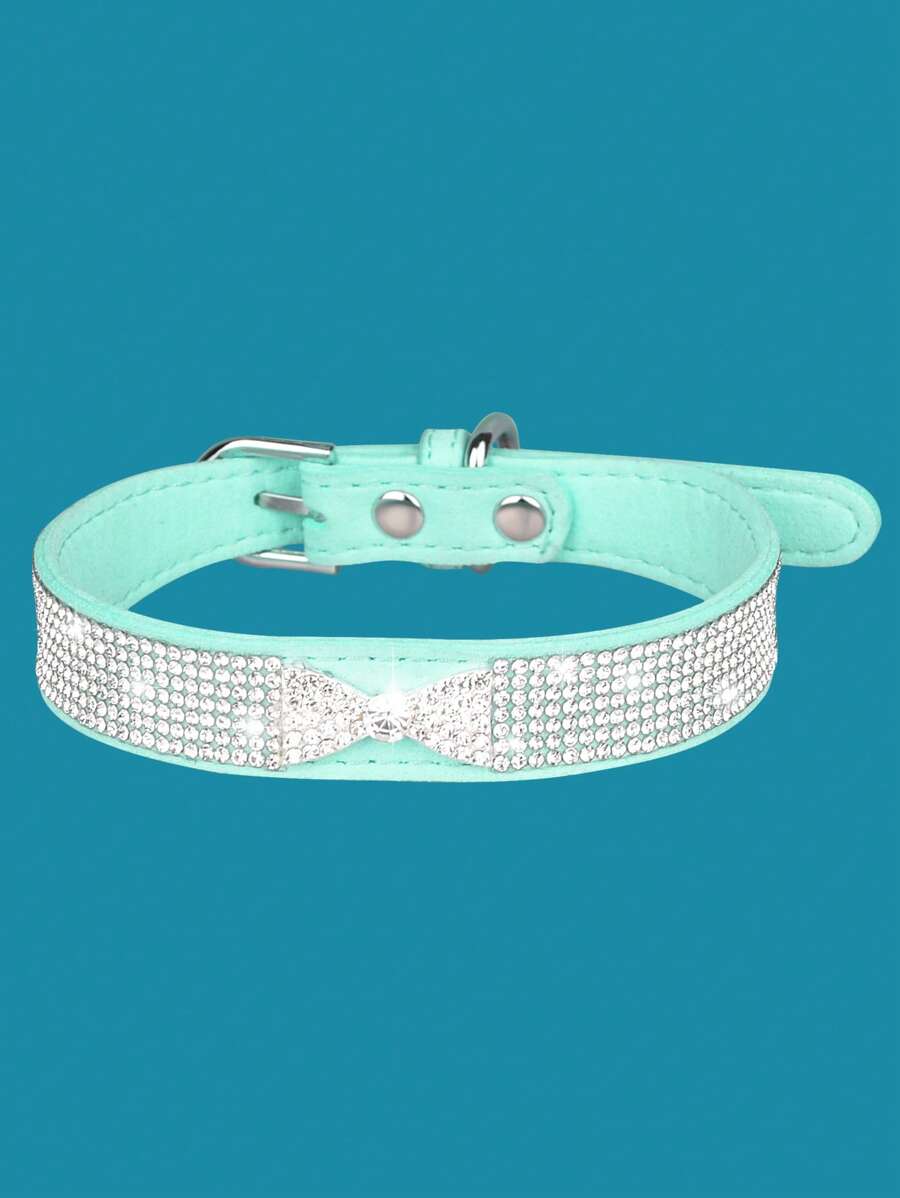 1pc Rhinestone & Bow Decor Pet Collar - Mint Blue - View 1