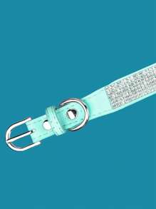 1pc Rhinestone & Bow Decor Pet Collar - Mint Blue - View 3