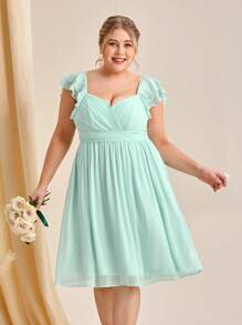 SHEIN Belle Plus Ruffle Trim Sweetheart Neck Ruched Bustier Bridesmaid Dress - Mint Green - View 3