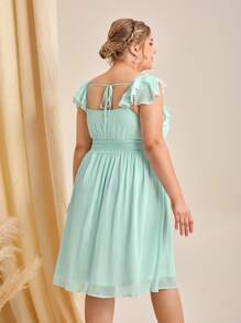 SHEIN Belle Plus Ruffle Trim Sweetheart Neck Ruched Bustier Bridesmaid Dress - Mint Green - View 2
