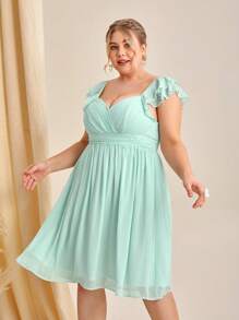 SHEIN Belle Plus Ruffle Trim Sweetheart Neck Ruched Bustier Bridesmaid Dress - Mint Green - View 4