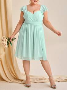 SHEIN Belle Plus Ruffle Trim Sweetheart Neck Ruched Bustier Bridesmaid Dress - Mint Green - View 1
