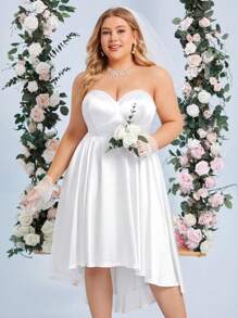SHEIN Belle Váy cưới nữ Plus Dây kéo Cao thấp màu trơn - trắng - Xem 2