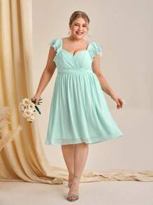 SHEIN Belle Plus Ruffle Trim Sweetheart Neck Ruched Bustier Bridesmaid Dress - Mint Green - View 6