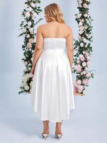 SHEIN Belle Váy cưới nữ Plus Dây kéo Cao thấp màu trơn - trắng - Xem 3