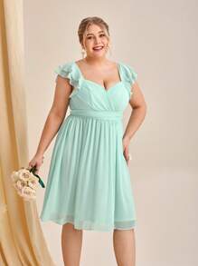 SHEIN Belle Plus Ruffle Trim Sweetheart Neck Ruched Bustier Bridesmaid Dress - Mint Green - View 7