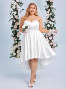 SHEIN Belle Váy cưới nữ Plus Dây kéo Cao thấp màu trơn - trắng - Xem 1