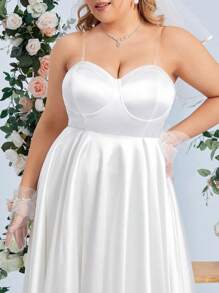 SHEIN Belle Váy cưới nữ Plus Dây kéo Cao thấp màu trơn - trắng - Xem 6