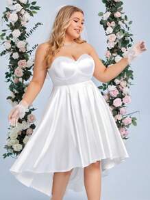 SHEIN Belle Váy cưới nữ Plus Dây kéo Cao thấp màu trơn - trắng - Xem 7