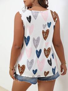 Calvaya Áo ba lỗ không tay cổ chữ V nhiều màu in họa tiết trái tim rộng rãi thoải mái cho kỳ nghỉ dành cho nữ cỡ lớn - trắng - Xem 2