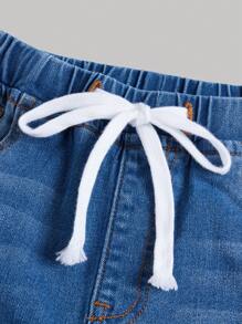 SHEIN Quần jean dây rút eo cô gái tuổi teen rách thô - Rửa trung bình - Xem 4