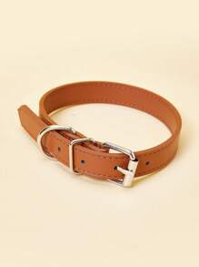 1pc Solid Buckle Detail Pet Collar - Brown - View 4