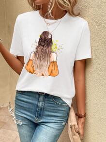 SHEIN LUNE 人像圖案T恤 - 白色 - 查看 4