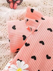 揉皺 網拼接心嬰兒連衣裙 - 粉色 - 查看 3