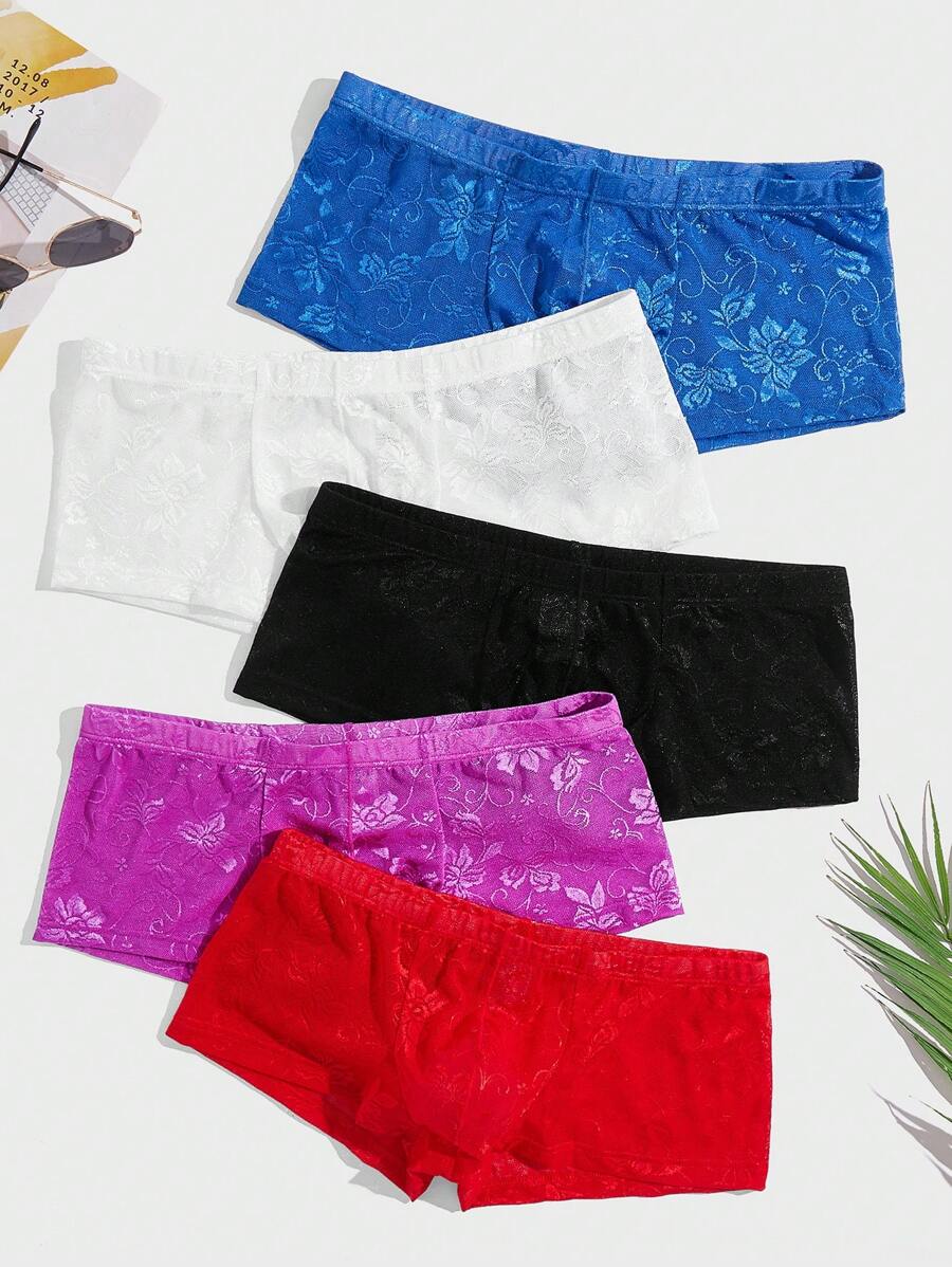 5 piezas Calzoncillos de bóxer de malla sexy para hombres - Multicolor - Ver 1