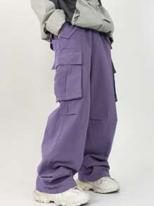 Chillumni Men Flap Pocket Side Cargo Trousers - Purple - View 1