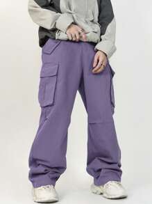 Chillumni Men Flap Pocket Side Cargo Trousers - Purple - View 3