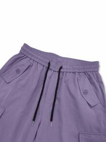 Chillumni Men Flap Pocket Side Cargo Trousers - Purple - View 4