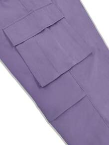 Chillumni Men Flap Pocket Side Cargo Trousers - Purple - View 5
