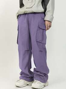 Chillumni Men Flap Pocket Side Cargo Trousers - Purple - View 7