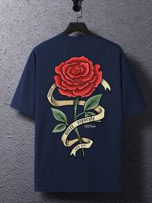 Manfinity EMRG 男士花卉和字母圖案T恤 - 藏蓝色 - 查看 2