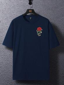 Manfinity EMRG 男士花卉和字母圖案T恤 - 藏蓝色 - 查看 3