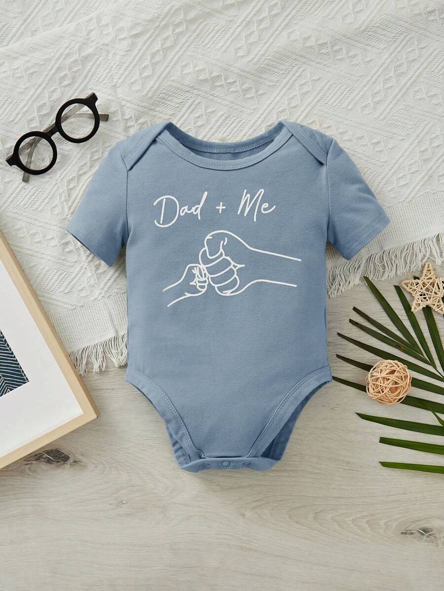 SHEIN 男嬰字母人物圖案連體衣 - 霧霾藍 - 查看 1