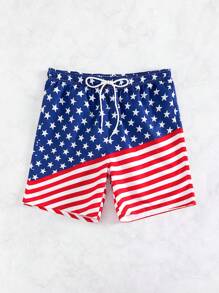 Manfinity Men Americana Print Drawstring Waist Swim Trunks - Multicolor - View 6
