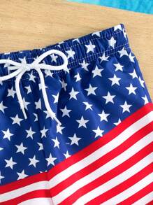 Young Boy Americana Print Drawstring Waist Swim Shorts