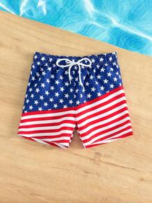 Young Boy Americana Print Drawstring Waist Swim Shorts