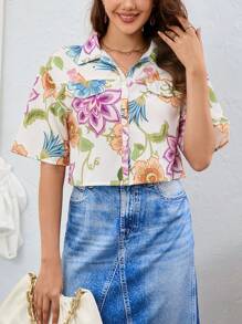 Aveloria 印花翻蓋細節落肩袖襯衫