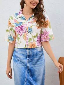 Aveloria 印花翻蓋細節落肩袖襯衫