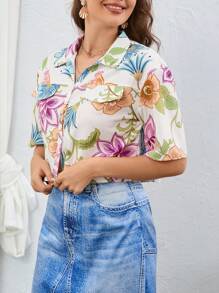 Aveloria 印花翻蓋細節落肩袖襯衫