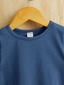 SHEIN Leap Crew Đứa bé trai In Khẩu hiệu Áo thun Và Quần thể thao  Đơn giản giản dị Cho mùa hè - Màu xanh bụi bặm - Xem 9