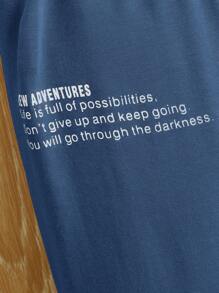 SHEIN Leap Crew Đứa bé trai In Khẩu hiệu Áo thun Và Quần thể thao  Đơn giản giản dị Cho mùa hè - Màu xanh bụi bặm - Xem 10