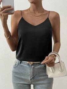 SHEIN Privé Solid Cami Top - Black - View 1