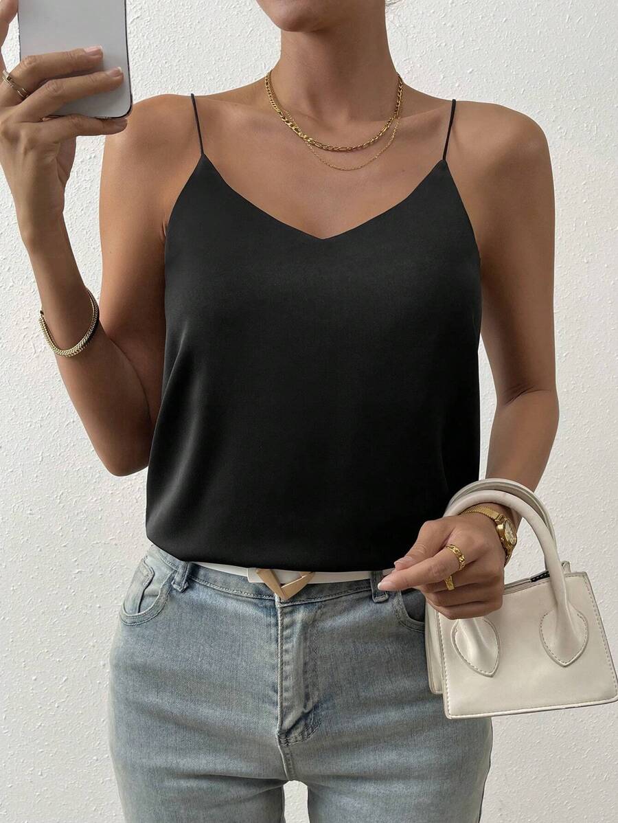 SHEIN Privé Solid Cami Top - Black - View 1