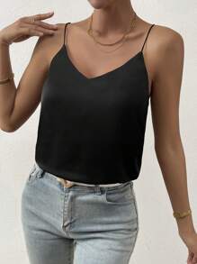 SHEIN Privé Solid Cami Top - Black - View 4