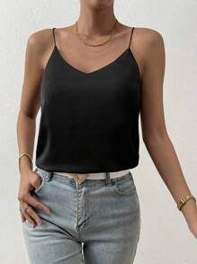 SHEIN Privé Solid Cami Top - Black - View 5