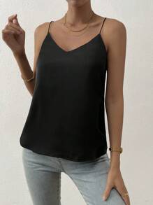 SHEIN Privé Solid Cami Top - Black - View 7