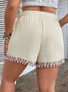 SHEIN SunnyBelle Skort con cinta en contraste ribete con fruncido cruzado con nudo lateral - Albaricoque - Ver 3