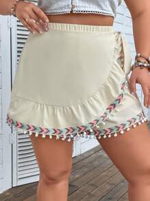 SHEIN SunnyBelle Skort con cinta en contraste ribete con fruncido cruzado con nudo lateral - Albaricoque - Ver 4