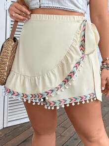 SHEIN SunnyBelle Skort con cinta en contraste ribete con fruncido cruzado con nudo lateral - Albaricoque - Ver 6