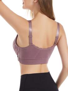 Contrast Lace Wireless Bra - Dusty Purple - View 2