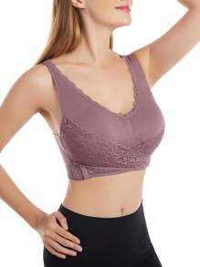 Contrast Lace Wireless Bra - Dusty Purple - View 4