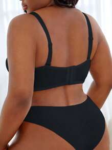 Plus Size Black Fabric Medium Stretch Casual Plain Push Up Strapless Bra With Cup Detail - Black - View 2